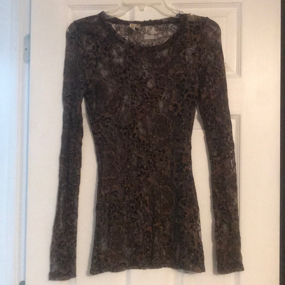 Long sleeve lace burnout tee